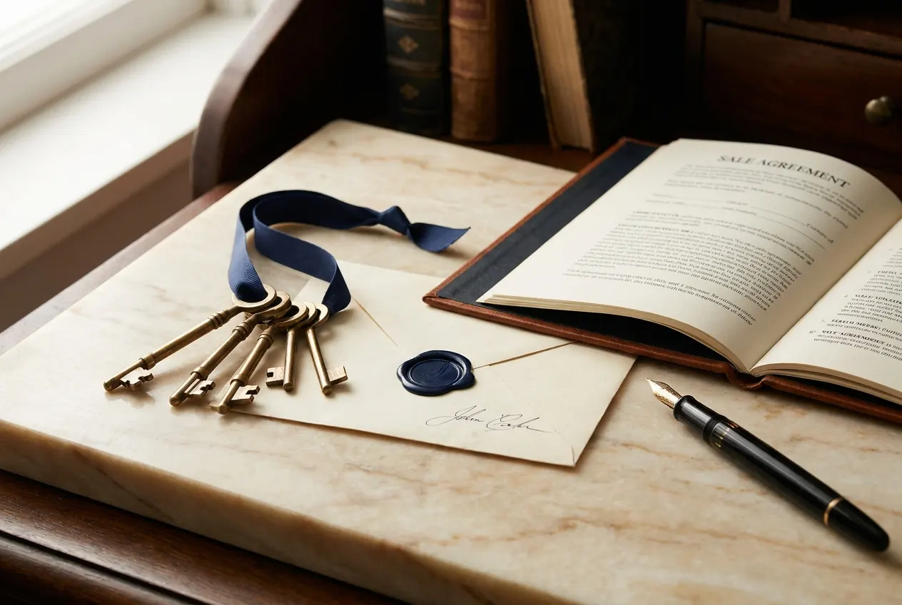 Keys on a sealed property title deed