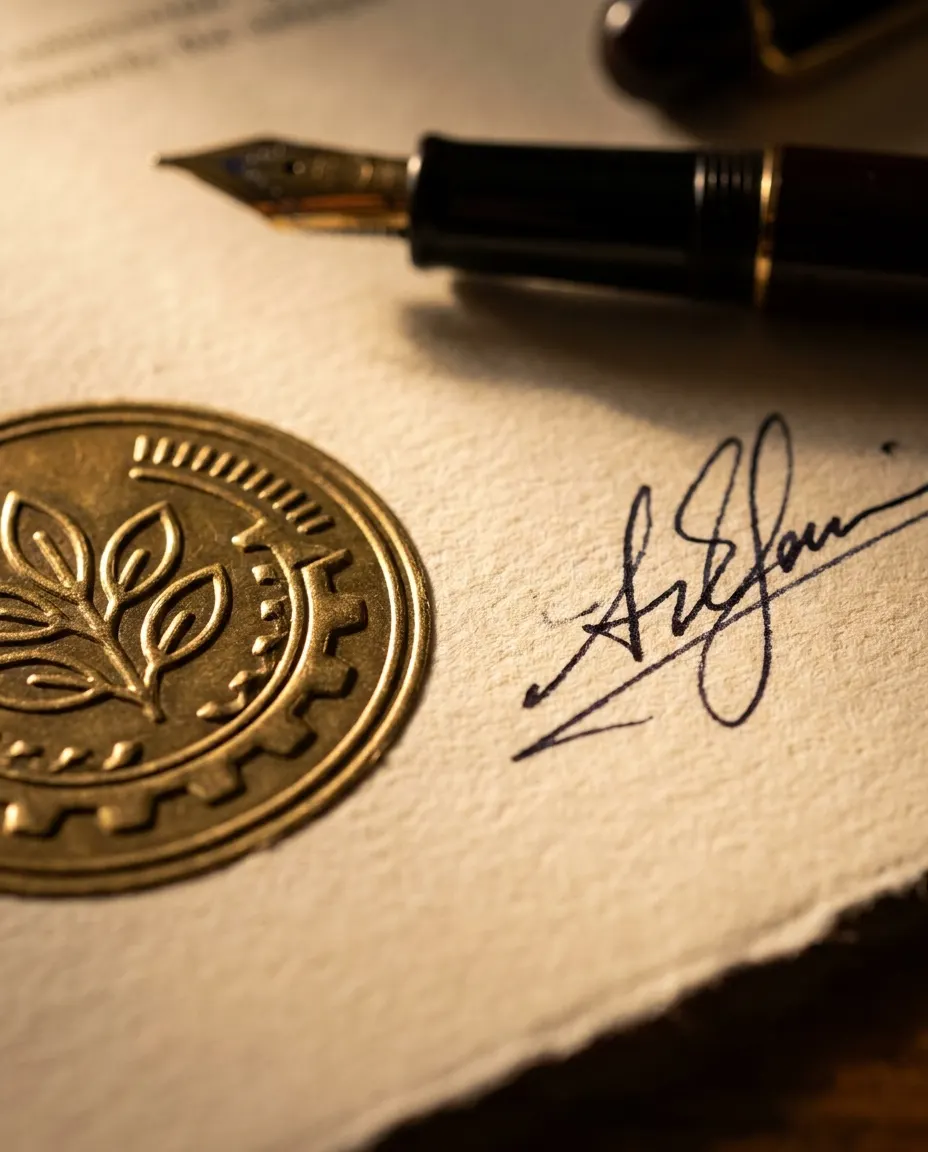 An embossed gold notary seal pressed into a document